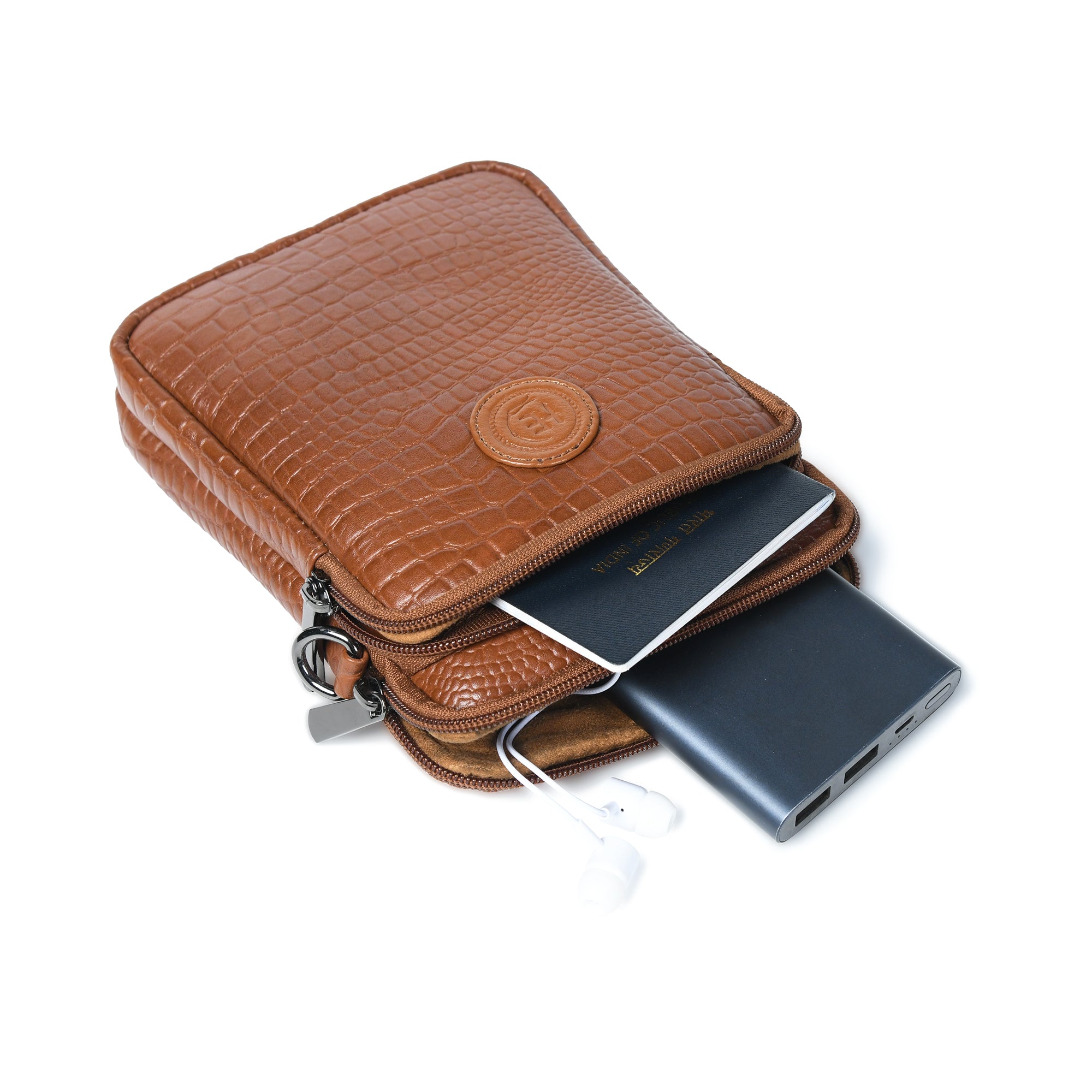 Croc Luxe Leather Sling Bag – Brown Colour